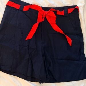 Free People Perfect Prep Pleated Navy Shorts with Red Waist Tie